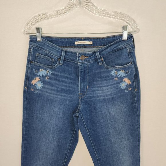 LEVI'S Mid Rise Skinny Floral Embroidered Jeans Size W31 L32 79% Cotton 19% Poly - Picture 6 of 16